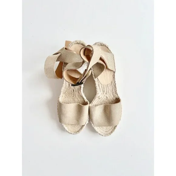 J CREW Corsica Gold Metallic Leather Platform Espadrilles Wedge Sandals, Size 6 - Picture 2 of 16